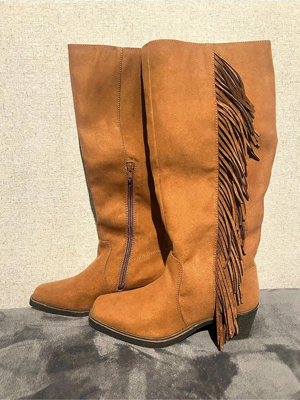 Fringe Knee-High Boots Brown US 8M Like New